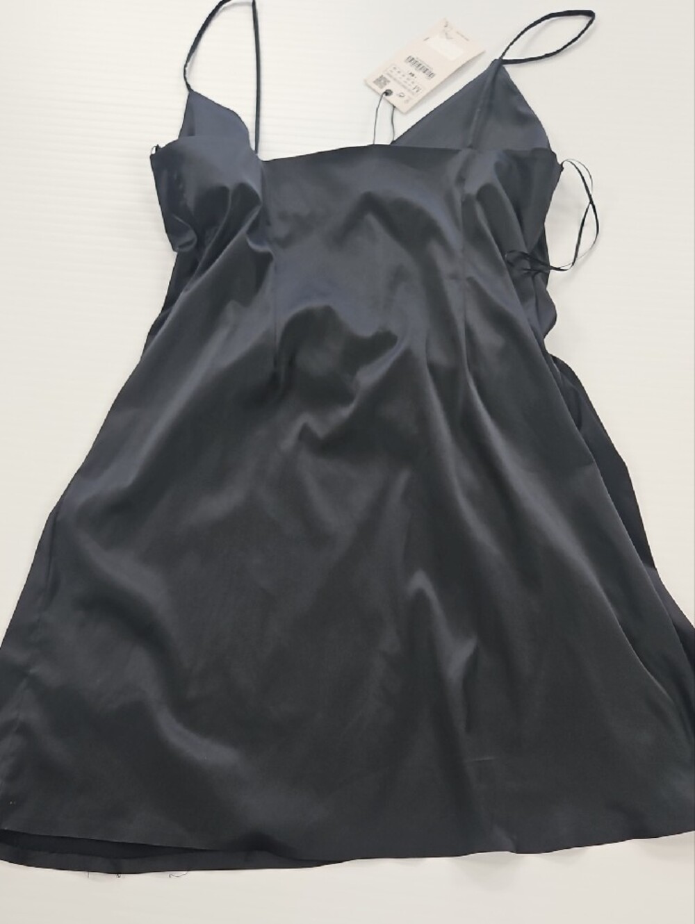 ZARA Black Satin Mini Slip Dress with Side Drape - Picture 5 of 5